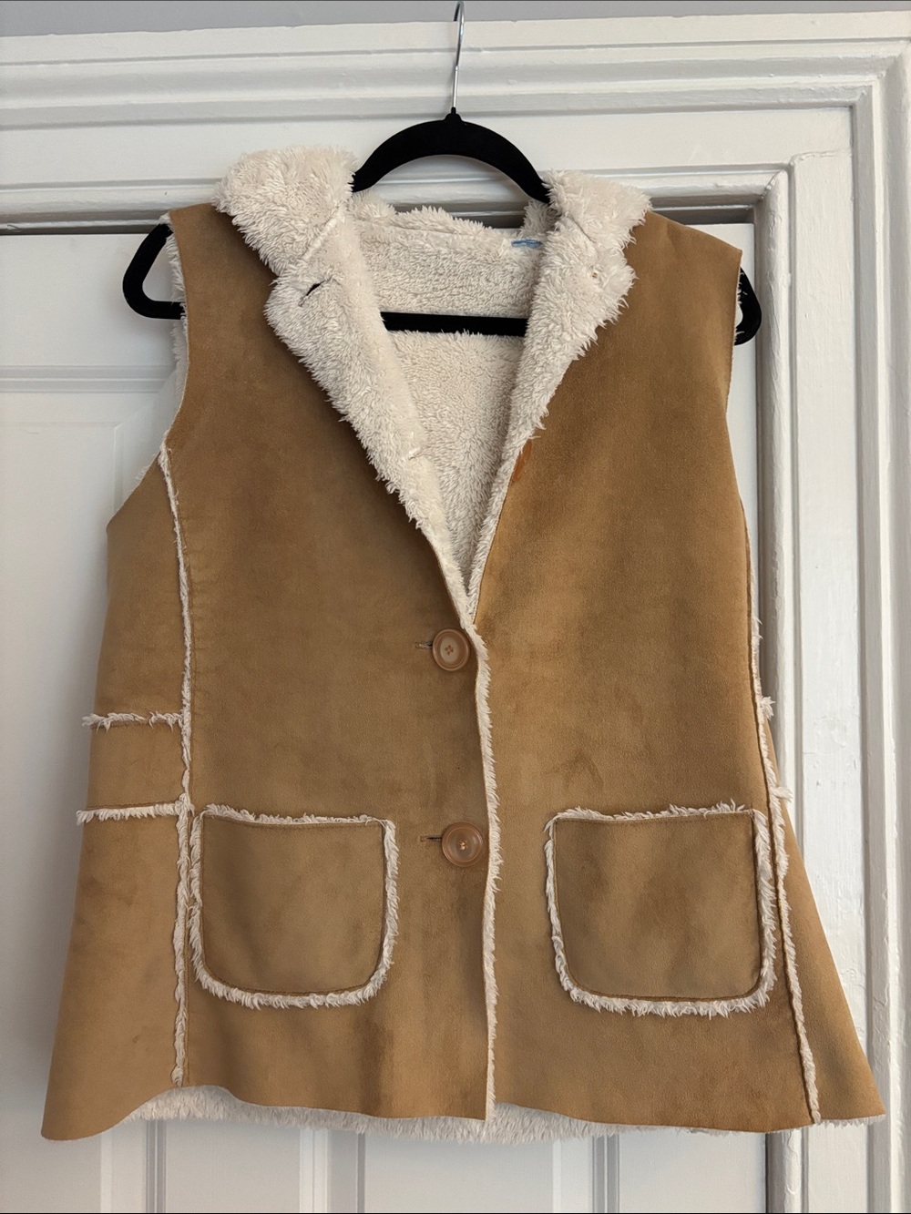 Faux Shearling-Lined Suede Vest in Camel - Size M